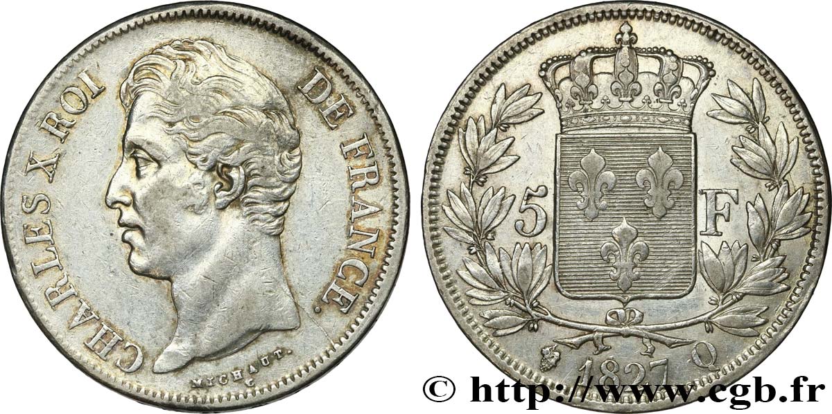 5 francs Charles X, 2e type 1827 Perpignan F.311/11 S35 