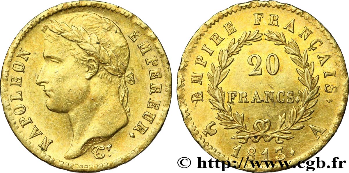 20 francs or Napoléon tête laurée, Empire français 1813 Paris F.516/30 SUP60 