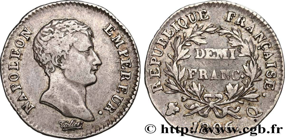 Demi-franc Napoléon Empereur, Calendrier grégorien 1806 Perpignan F.175/5 MB35 