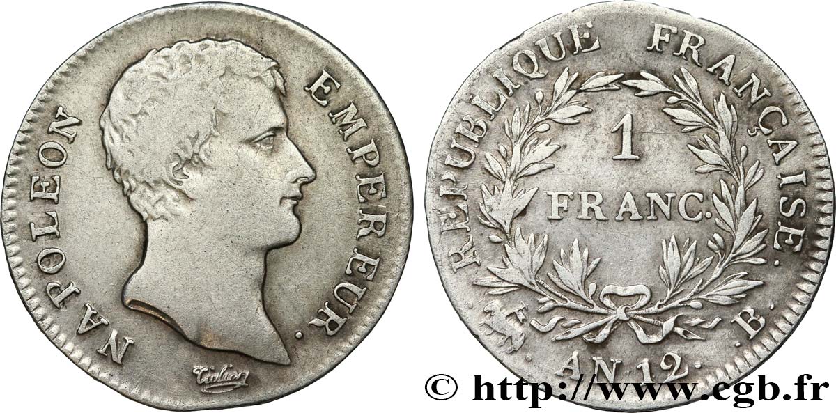 1 franc Napoléon Empereur, Calendrier révolutionnaire 1804 Rouen F.201/2 TB35 