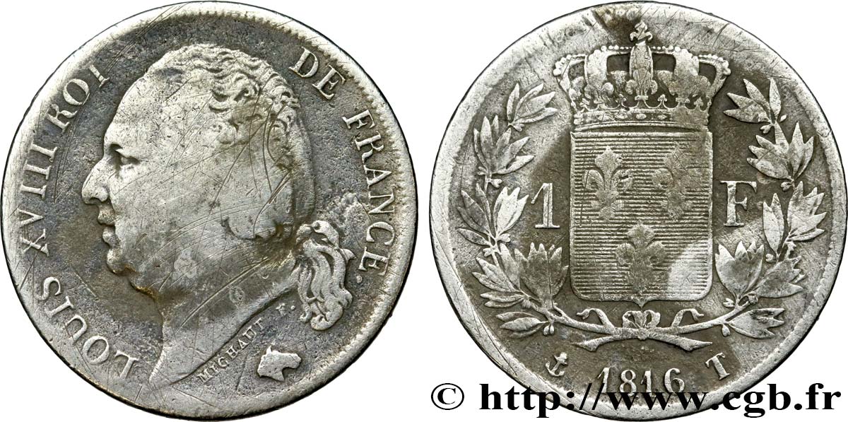 1 franc Louis XVIII 1816 Nantes F.206/7 F12 