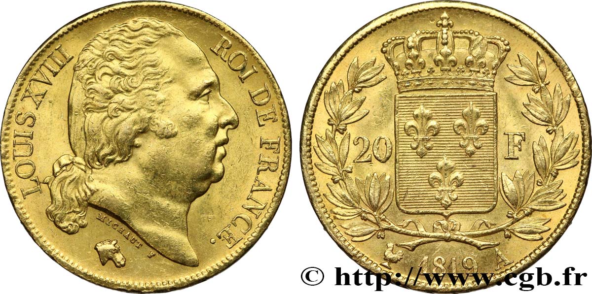 20 francs or Louis XVIII, tête nue 1819 Paris F.519/15 SUP60 