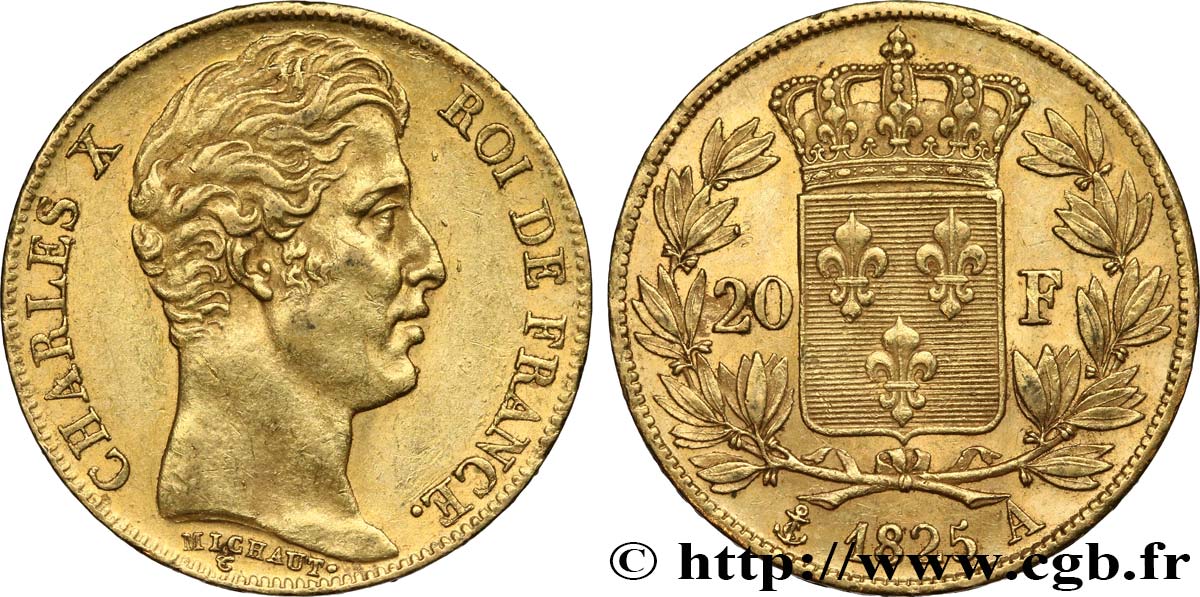 20 francs or Charles X 1825 Paris F.520/1 SS53 