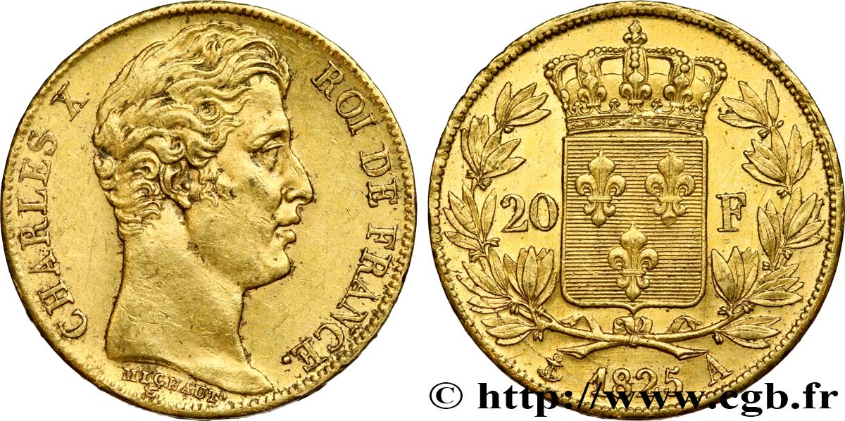 20 francs or Charles X 1825 Paris F.520/1 VZ55 