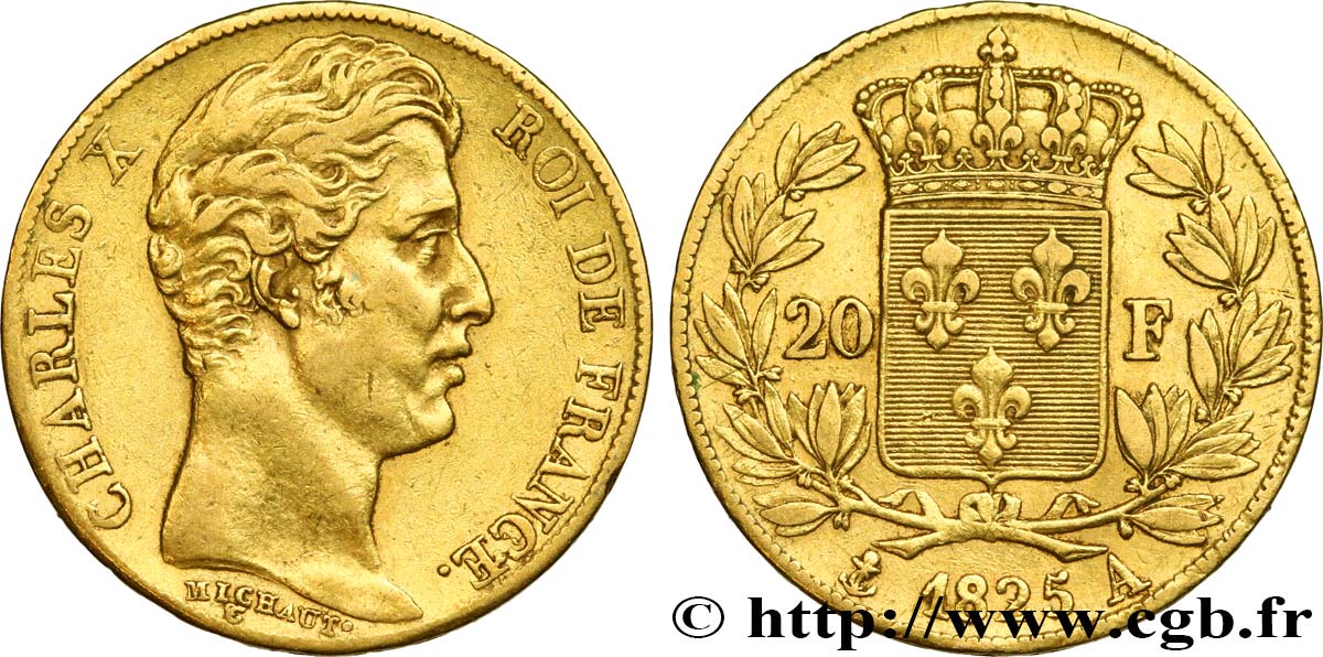 20 francs or Charles X 1825 Paris F.520/1 XF48 