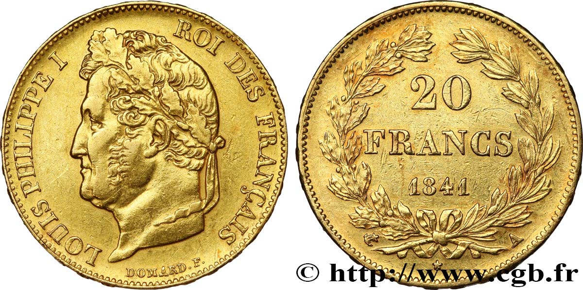 20 francs or Louis-Philippe, Domard 1841 Paris F.527/25 AU 