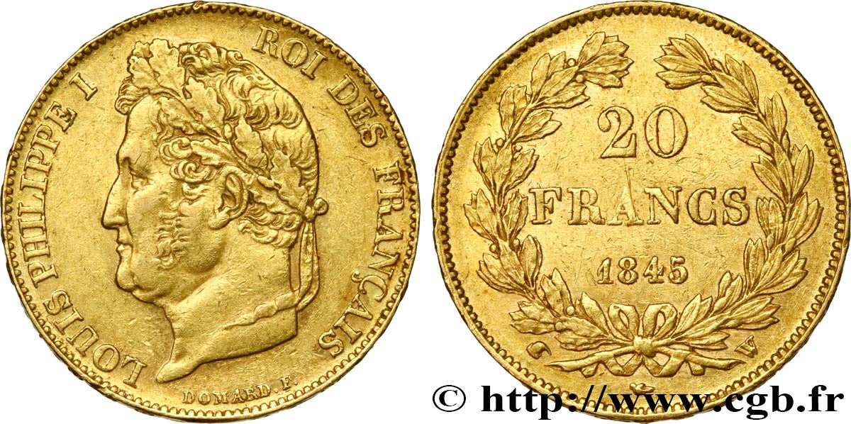 20 francs or Louis-Philippe, Domard 1845 Lille F.527/34 BB50 