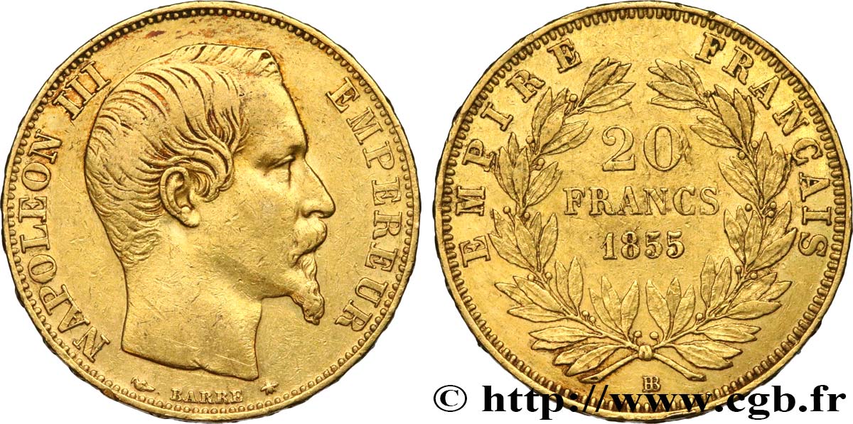 20 francs or Napoléon III, tête nue 1855 Strasbourg F.531/5 TTB48 