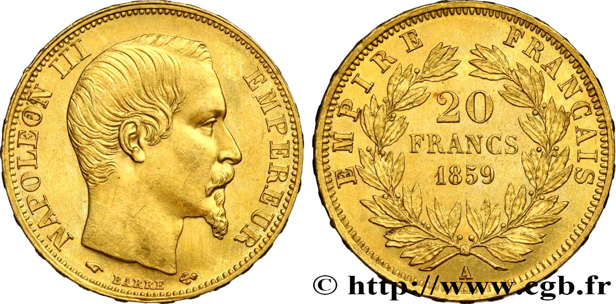 20 francs or Napoléon III, tête nue 1859 Paris F.531/15 SPL63 