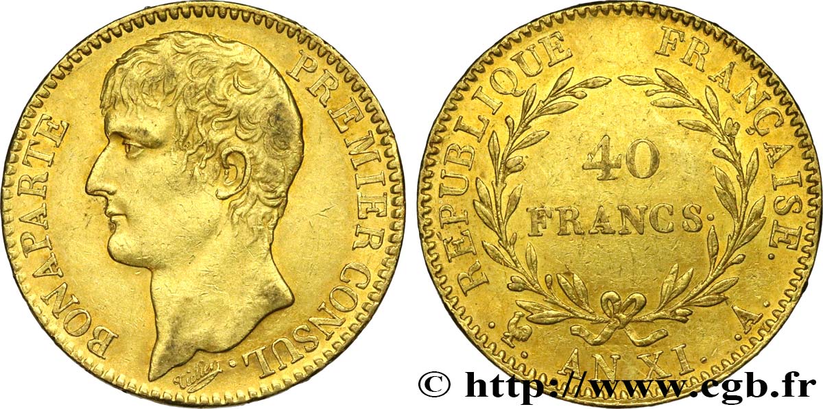 40 francs or Bonaparte Premier Consul 1803 Paris F.536/1 BB52 