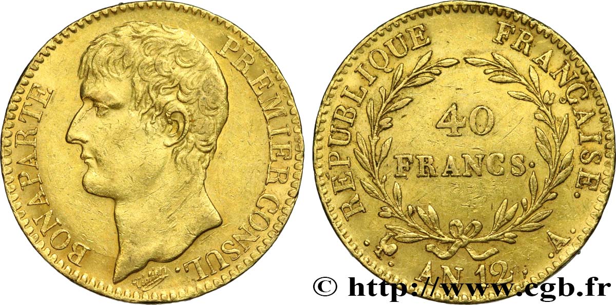 40 francs or Bonaparte Premier Consul 1804 Paris F.536/6 MBC50 