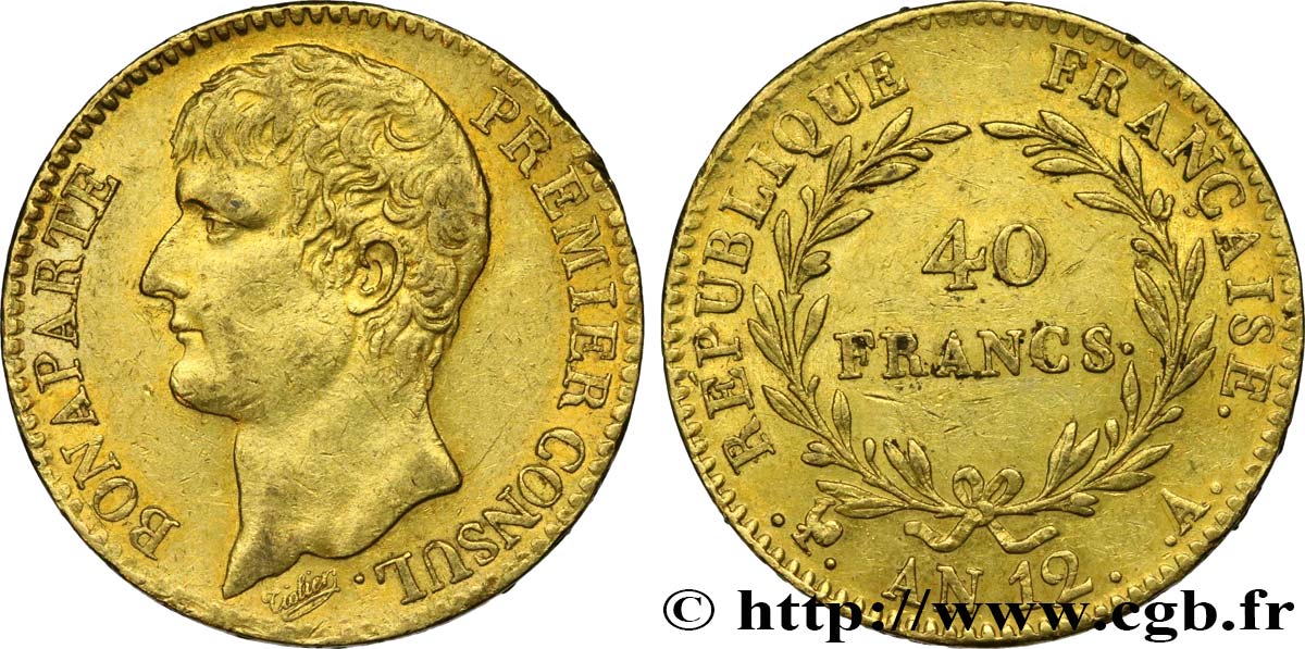 40 francs or Bonaparte Premier Consul 1804 Paris F.536/6 TTB50 