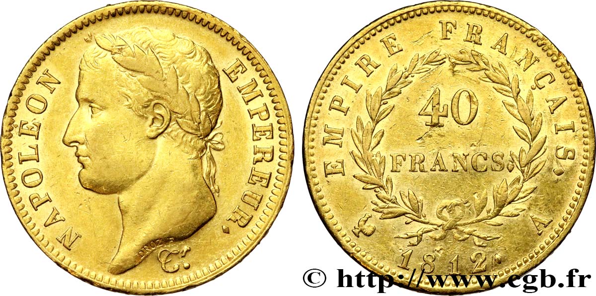 40 francs or Napoléon tête laurée, Empire français 1812 Paris F.541/9 TTB50 