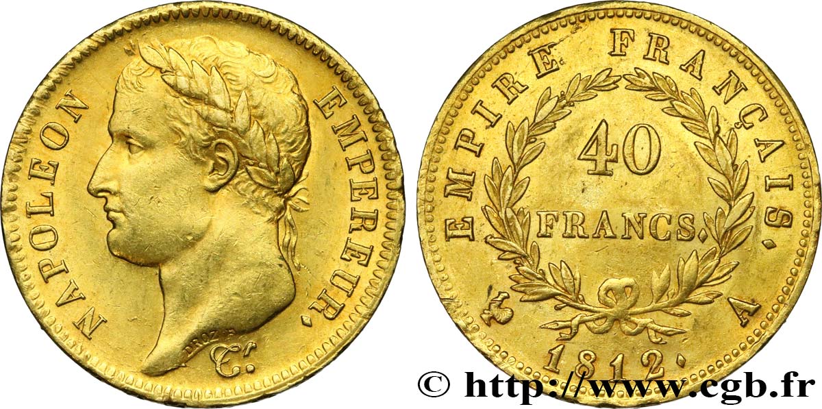 40 francs or Napoléon tête laurée, Empire français 1812 Paris F.541/9 SUP58 
