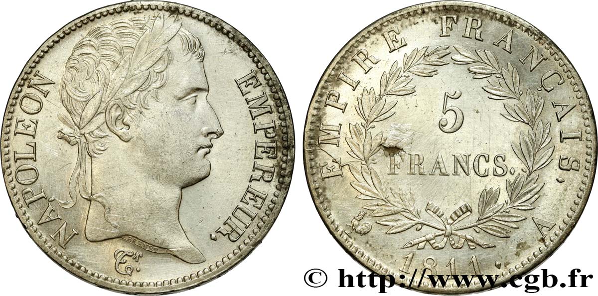 5 francs Napoléon Empereur, Empire français 1811 Paris F.307/27 AU 