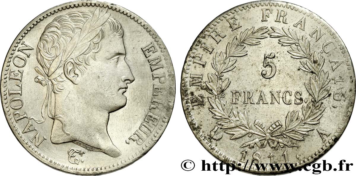 5 francs Napoléon Empereur, Empire français 1811 Paris F.307/27 AU 