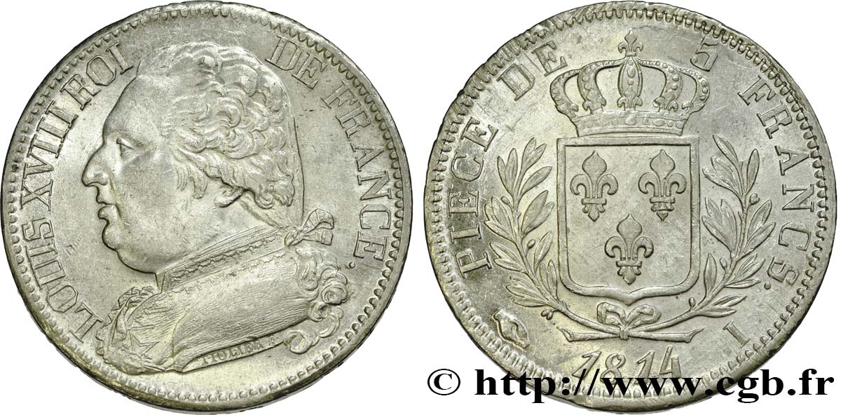 5 francs Louis XVIII, buste habillé 1814 Limoges F.308/6 MBC+ 