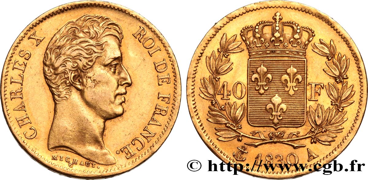 40 francs or Charles X, 2e type 1830 Paris F.544/5 AU52 