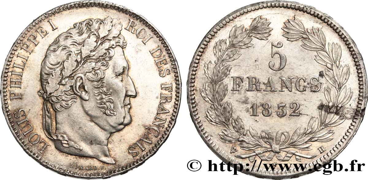 5 francs IIe type Domard 1832 La Rochelle F.324/5 SPL61 