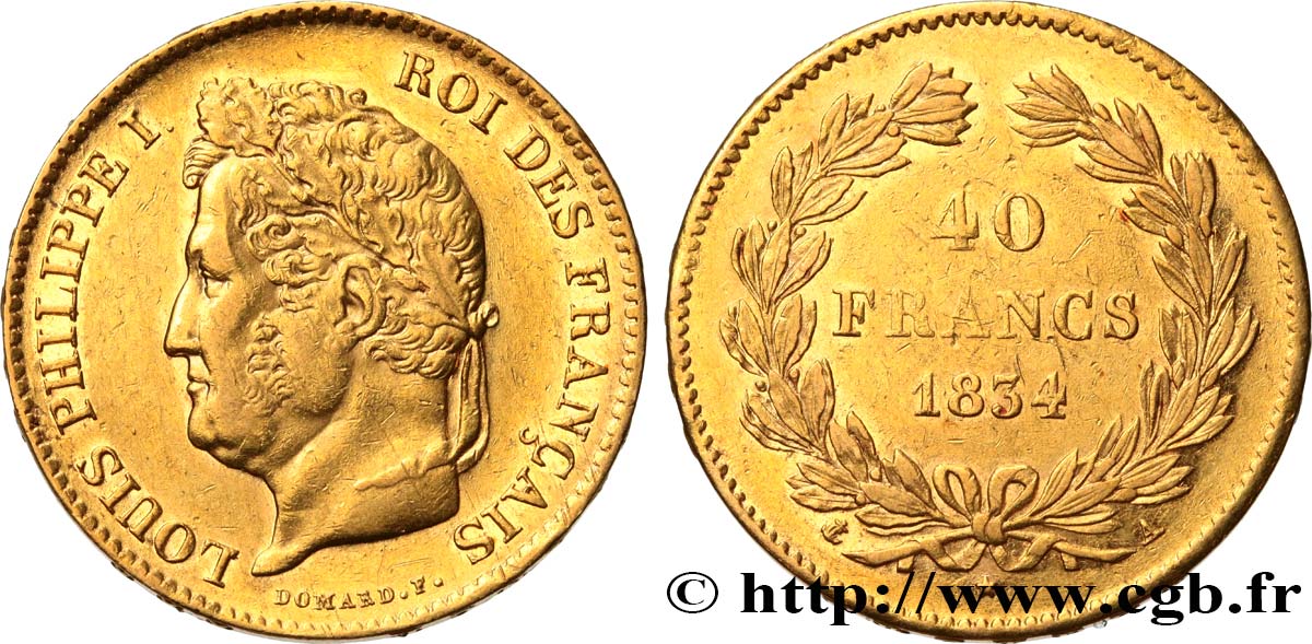 40 francs or Louis-Philippe 1834 Paris F.546/6 SS52 