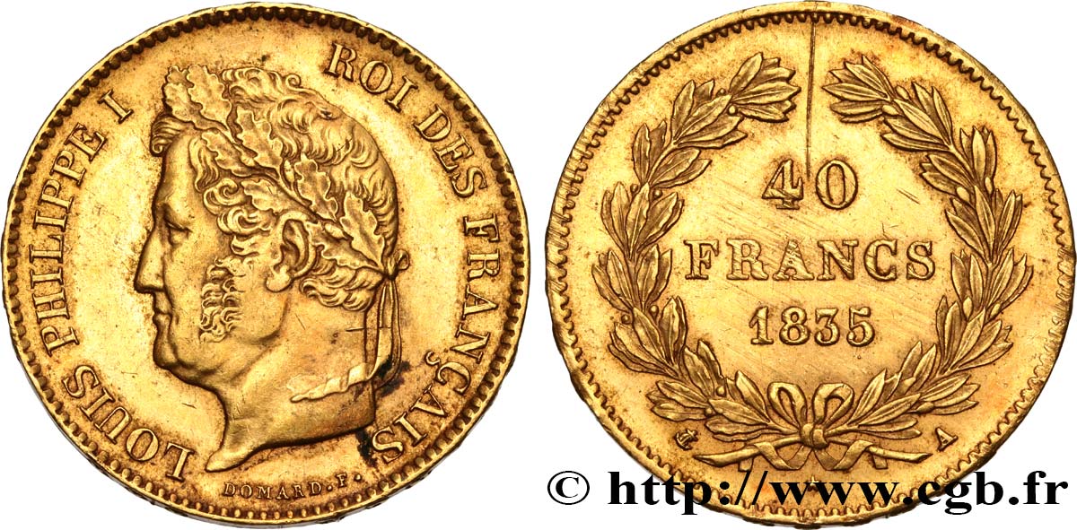 40 francs or Louis-Philippe 1835 Paris F.546/8 AU 