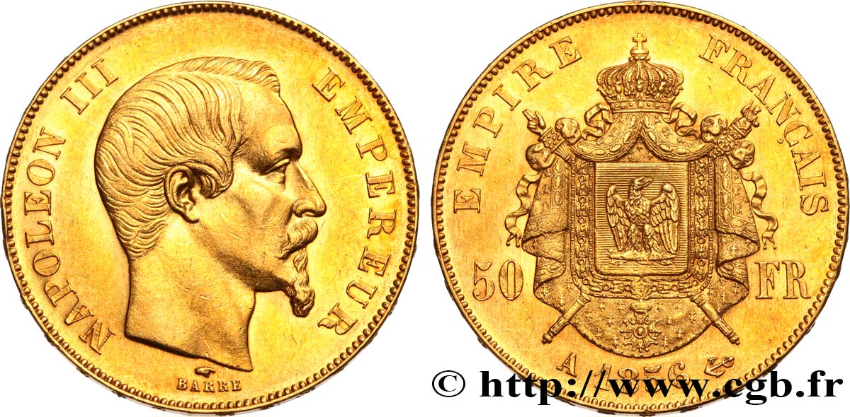 50 francs or Napoléon III, tête nue 1856 Paris F.547/3 SPL58 
