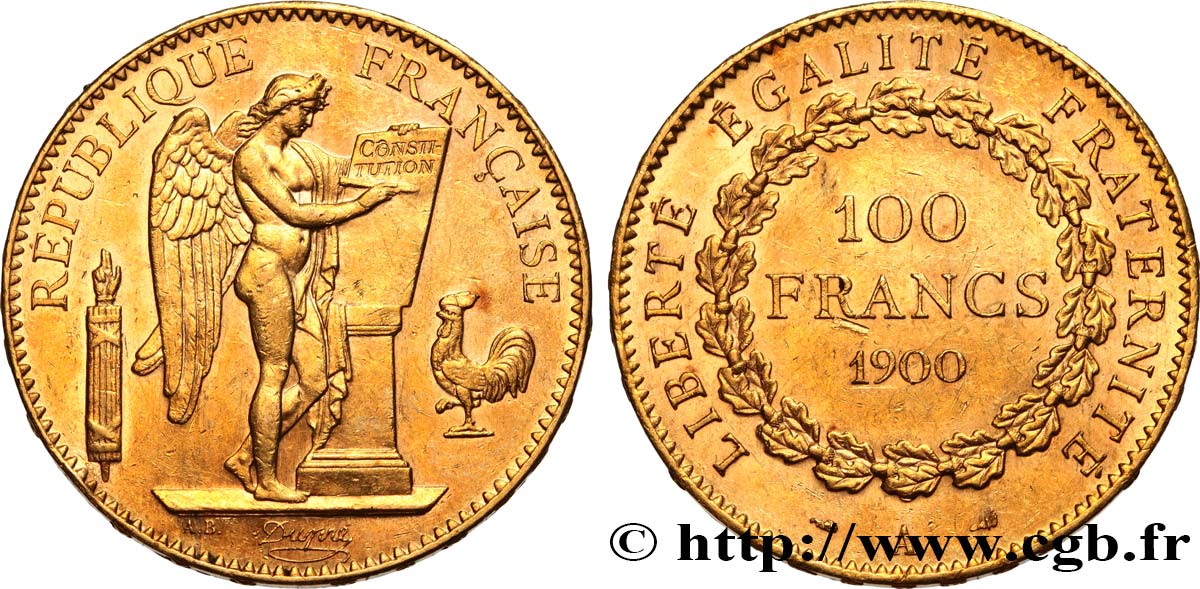 100 francs or Génie, tranche inscrite en relief Dieu protège la France 1900 Paris F.552/13 MS61 