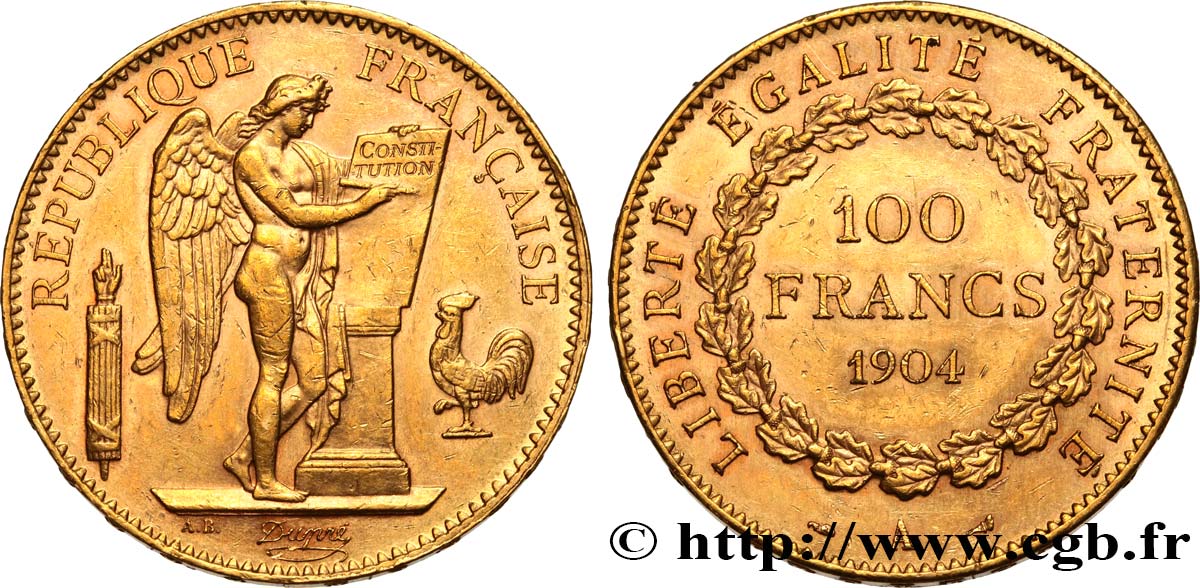 100 francs or Génie, tranche inscrite en relief Dieu protège la France 1904 Paris F.552/17 SUP60 