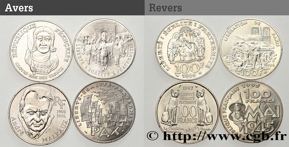 Lot des 4 dernières 100 francs Commémoratives Argent n.d.  F.462 à 465/2 VZ+ 