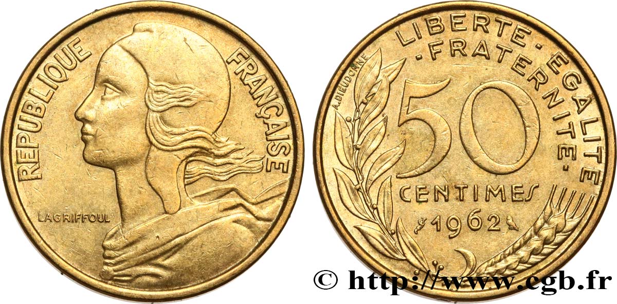 50 centimes Marianne, col à 4 plis 1962 Paris F.197/3 XF48 