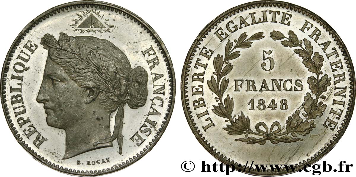 Concours de 5 francs, essai en étain par Rogat 1848 Paris VG.3091 var. VZ62 