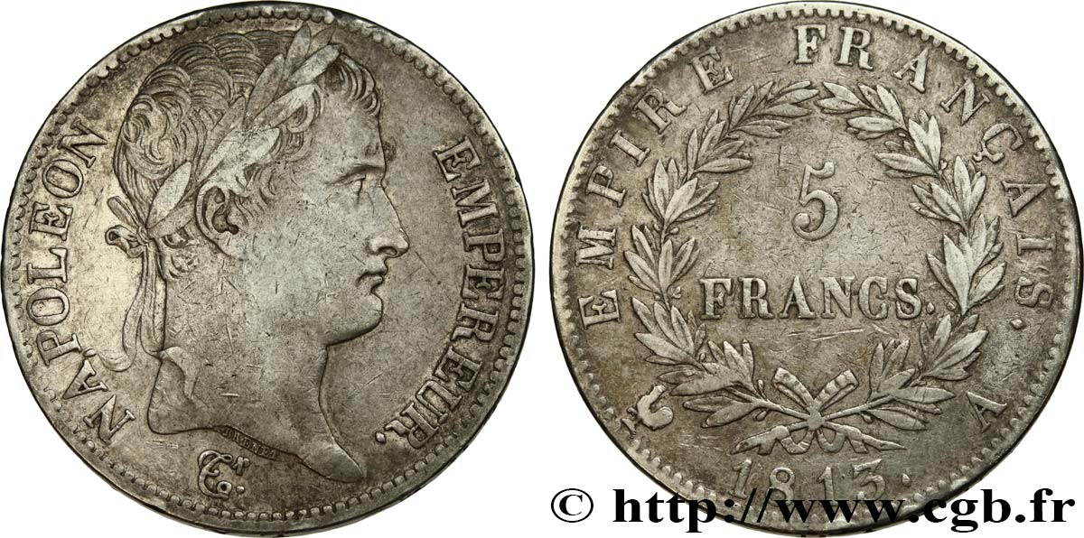 5 francs Napoléon Empereur, Empire français 1813 Paris F.307/58 BC+ 