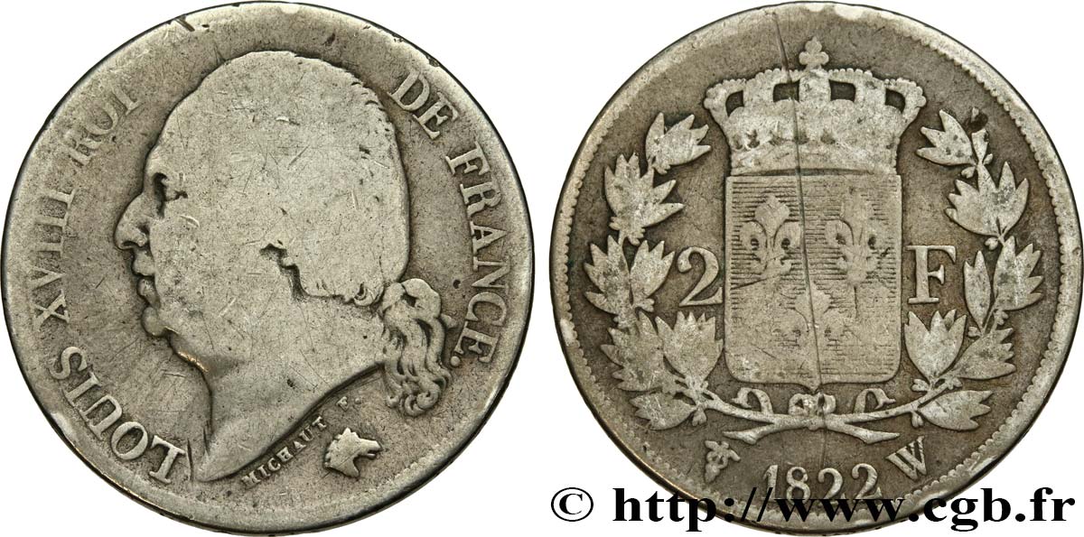 2 francs Louis XVIII 1822 Lille F.257/41 RC 