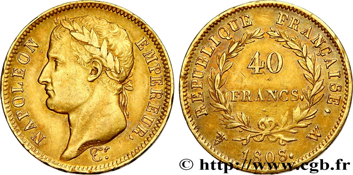 40 francs Napoléon Ier tête laurée, République française 1808 Lille F.540/6 MBC48 