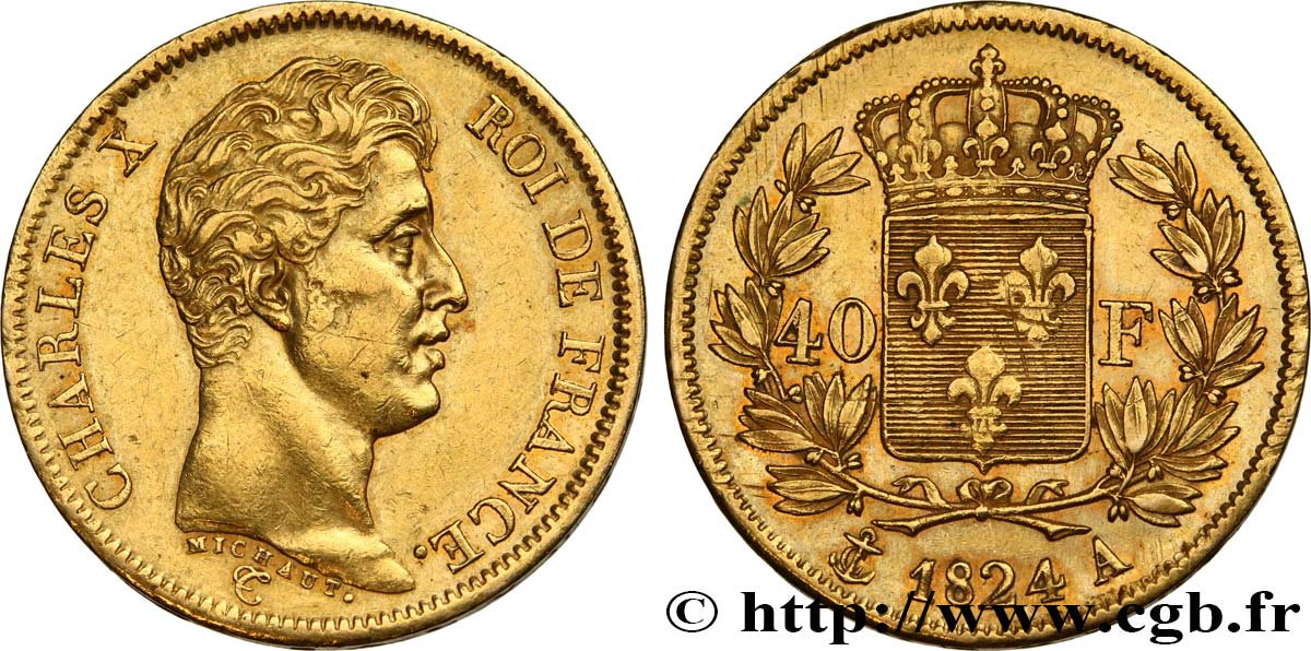 40 francs or Charles X, 1er type 1824 Paris F.543/1 MBC48 