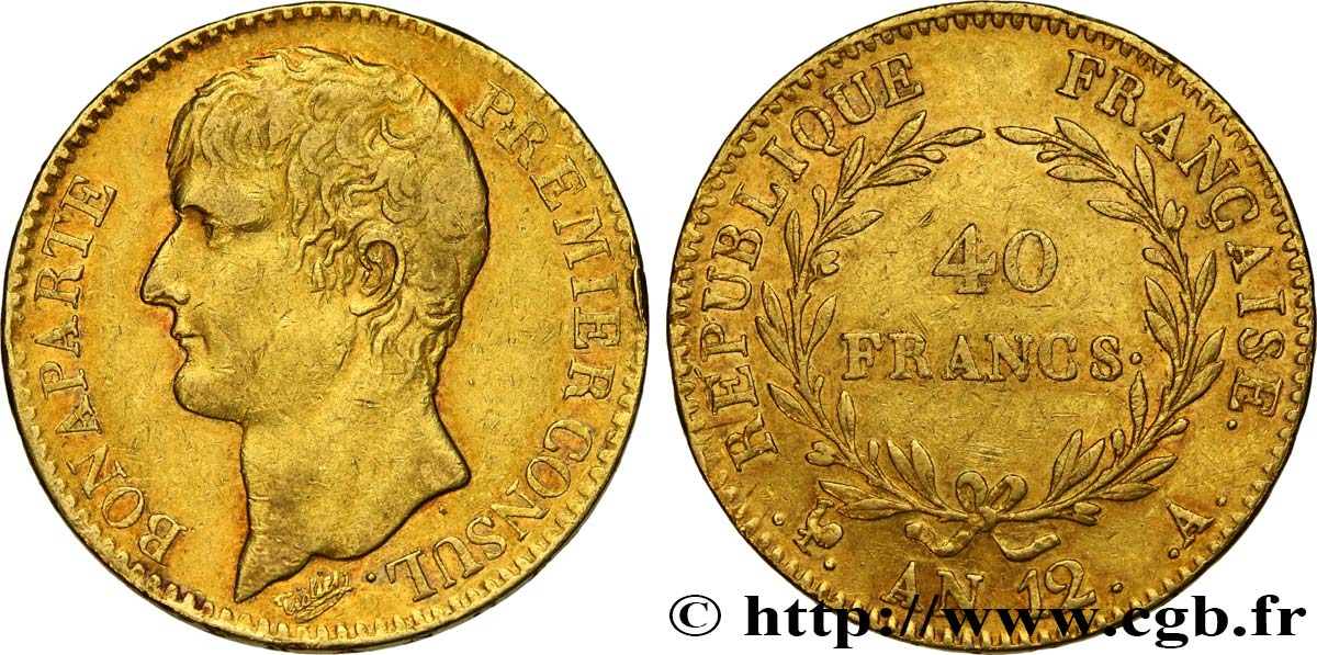 40 francs or Bonaparte Premier Consul 1804 Paris F.536/6 fSS 