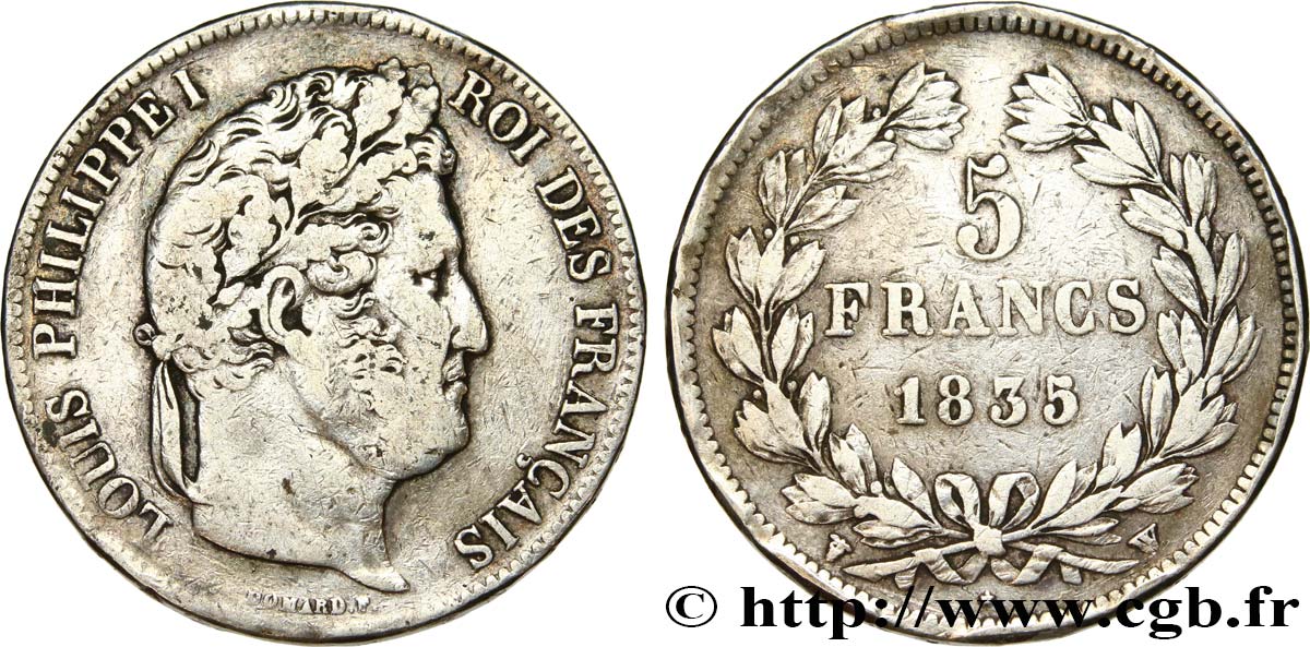 5 francs, IIe type Domard 1835 Lille F.324/52 VF 