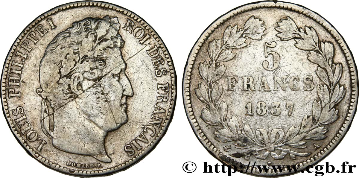 5 francs IIe type Domard 1837 Paris F.324/61 B+ 