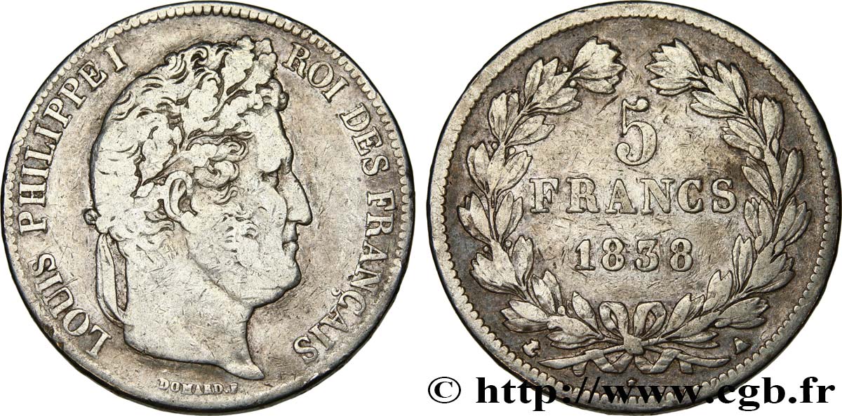 5 francs IIe type Domard 1838 Paris F.324/68 TB25 