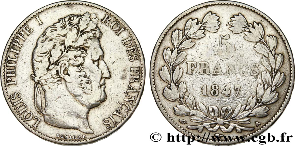 5 francs IIIe type Domard 1847 Paris F.325/14 TB 