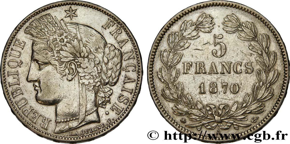 5 francs Cérès, sans légende 1870 Paris F.332/1 SS 