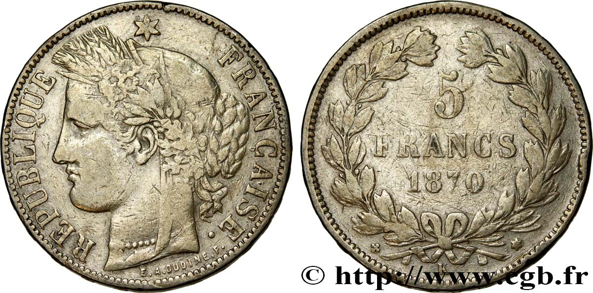 5 francs Cérès, sans légende 1870 Bordeaux F.332/5 VF 
