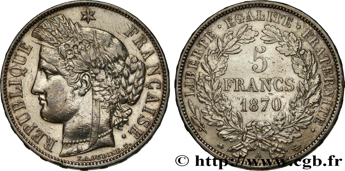 5 francs Cérès, avec légende 1870 Paris F.333/1 fVZ 