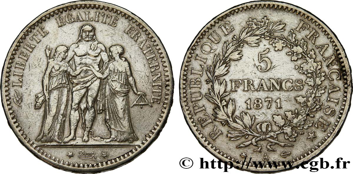 5 francs Hercule 1871 Paris F.334/2 TB+ 