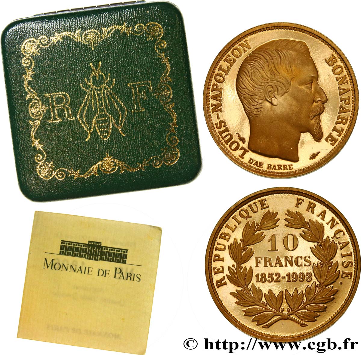 Belle Epreuve Or 10 francs “Napoléon” 1993  F5.  ST 