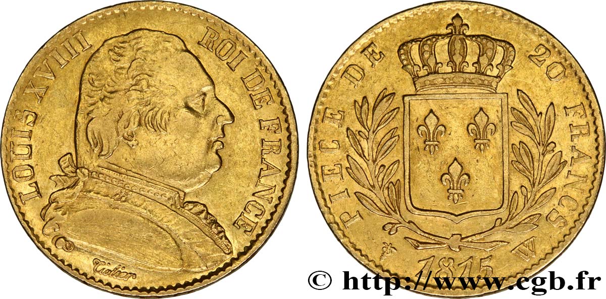20 francs or Louis XVIII, buste habillé 1815 Lille F.517/18 MBC45 