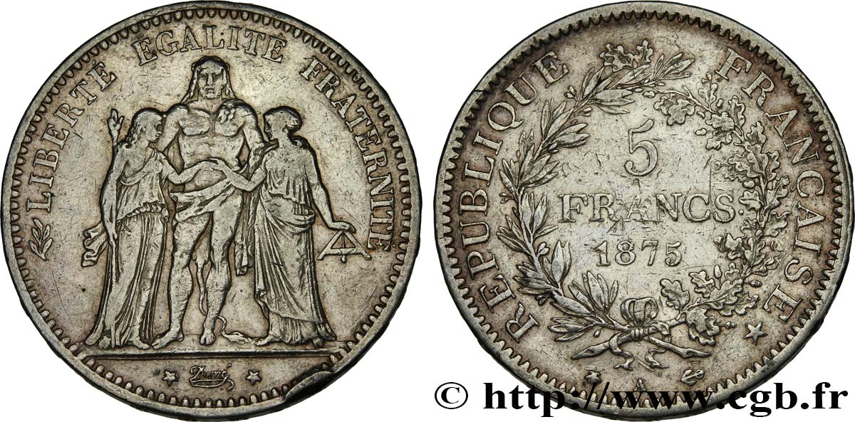 5 francs Hercule, petit A 1875 Paris F.334/15 MB 