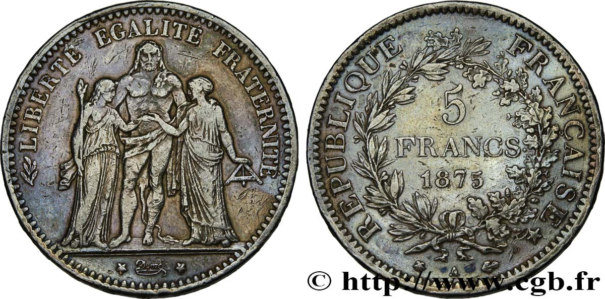 5 francs Hercule, petit A 1875 Paris F.334/15 TB+ 