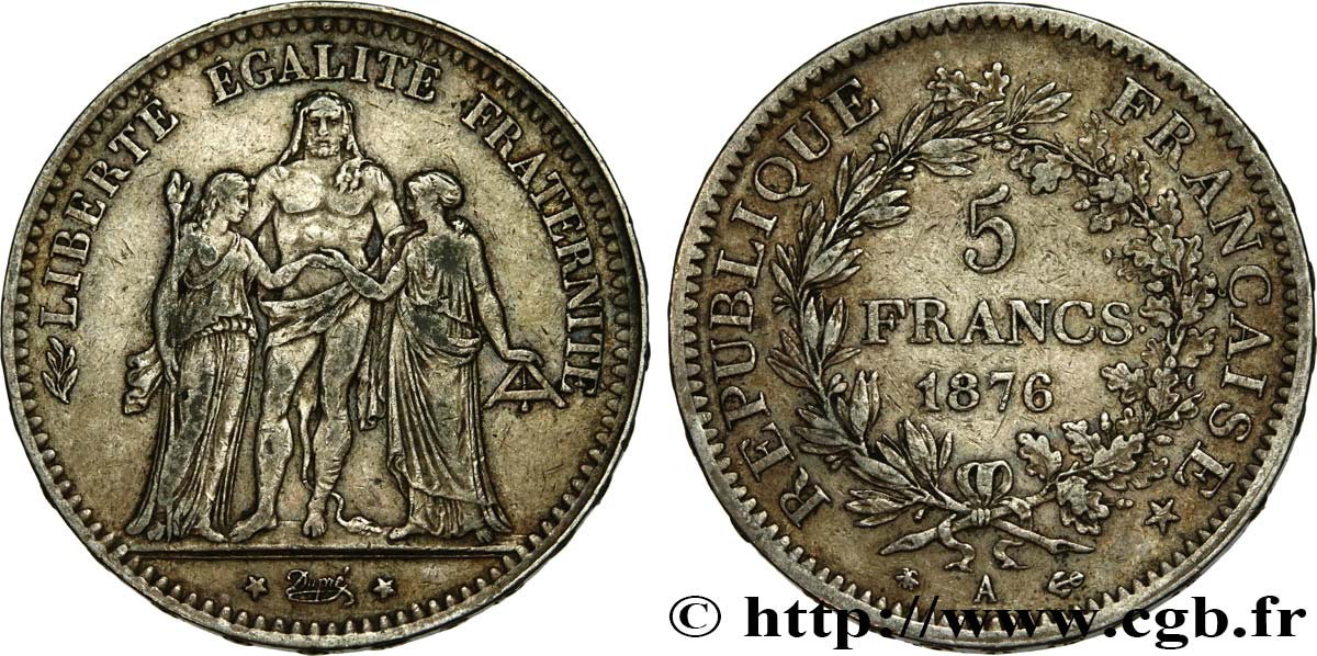 5 francs Hercule 1876 Paris F.334/17 SS45 