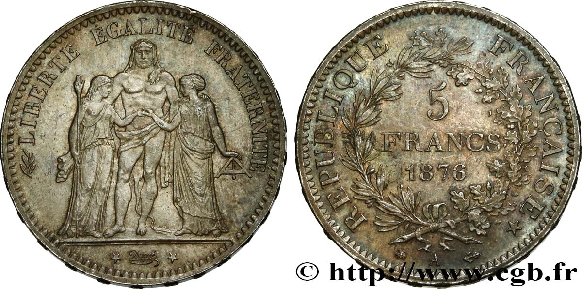 5 francs Hercule 1876 Paris F.334/17 EBC60 